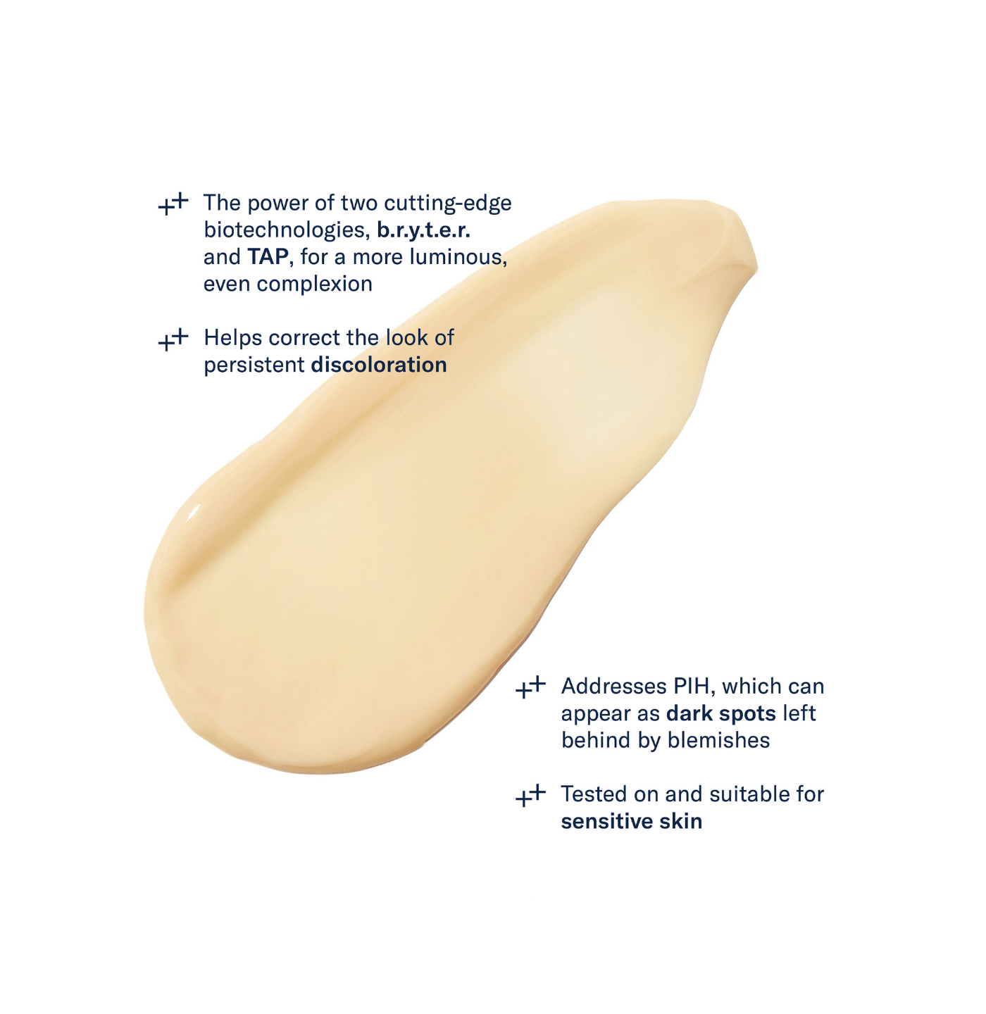 Product swatch with text highlighting features on a white background