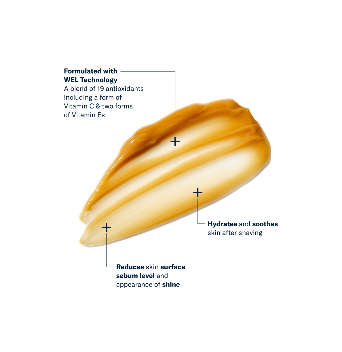 Product swatch with text highlighting features on a white background