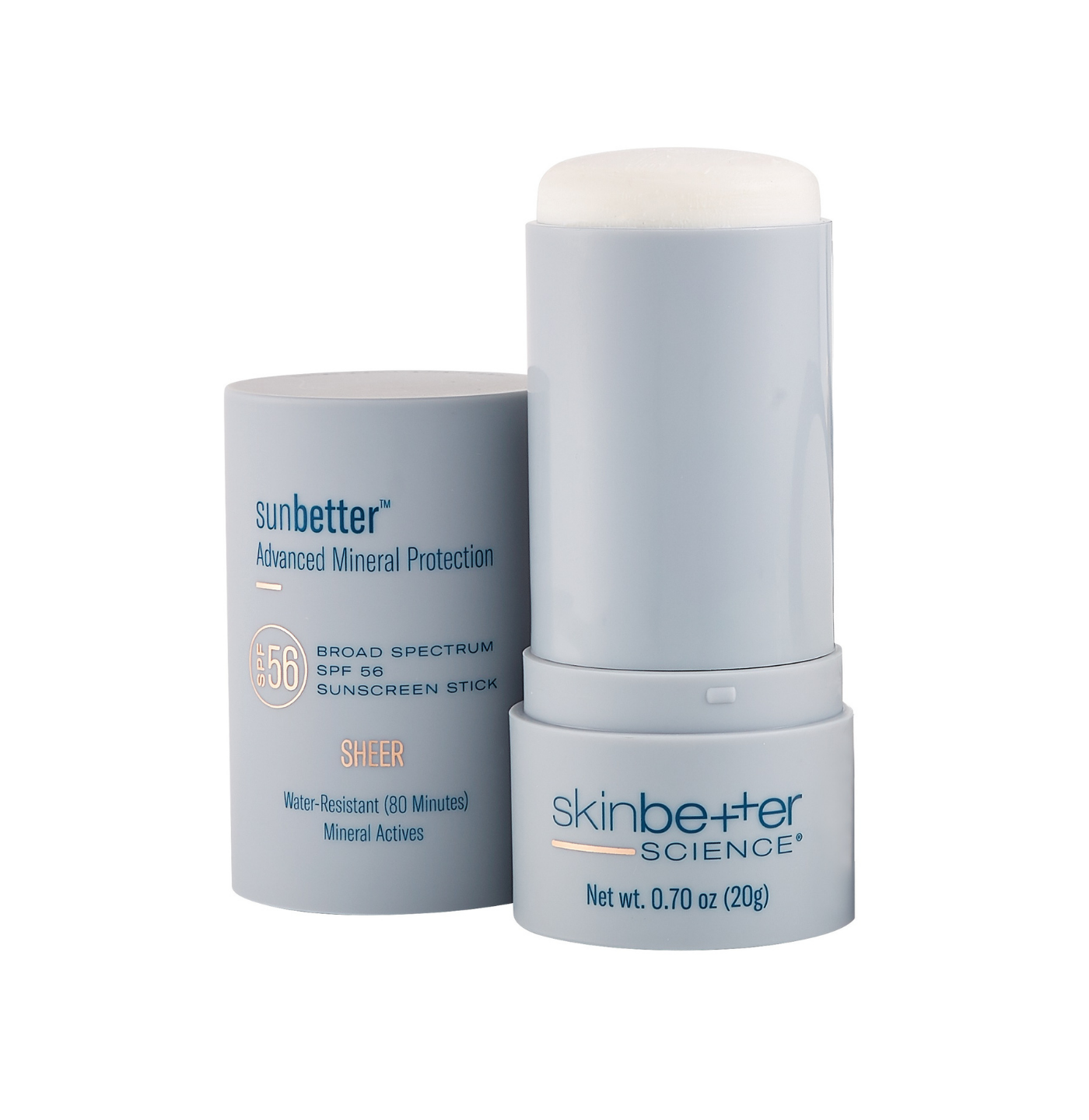 Sunscreen stick and packaging with 'sunbetter' branding on a white background